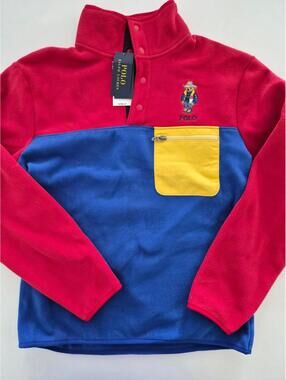 Polo Ralph Lauren Cowboy Bear Snap Fleece Colorblock Pullover Men’s Small